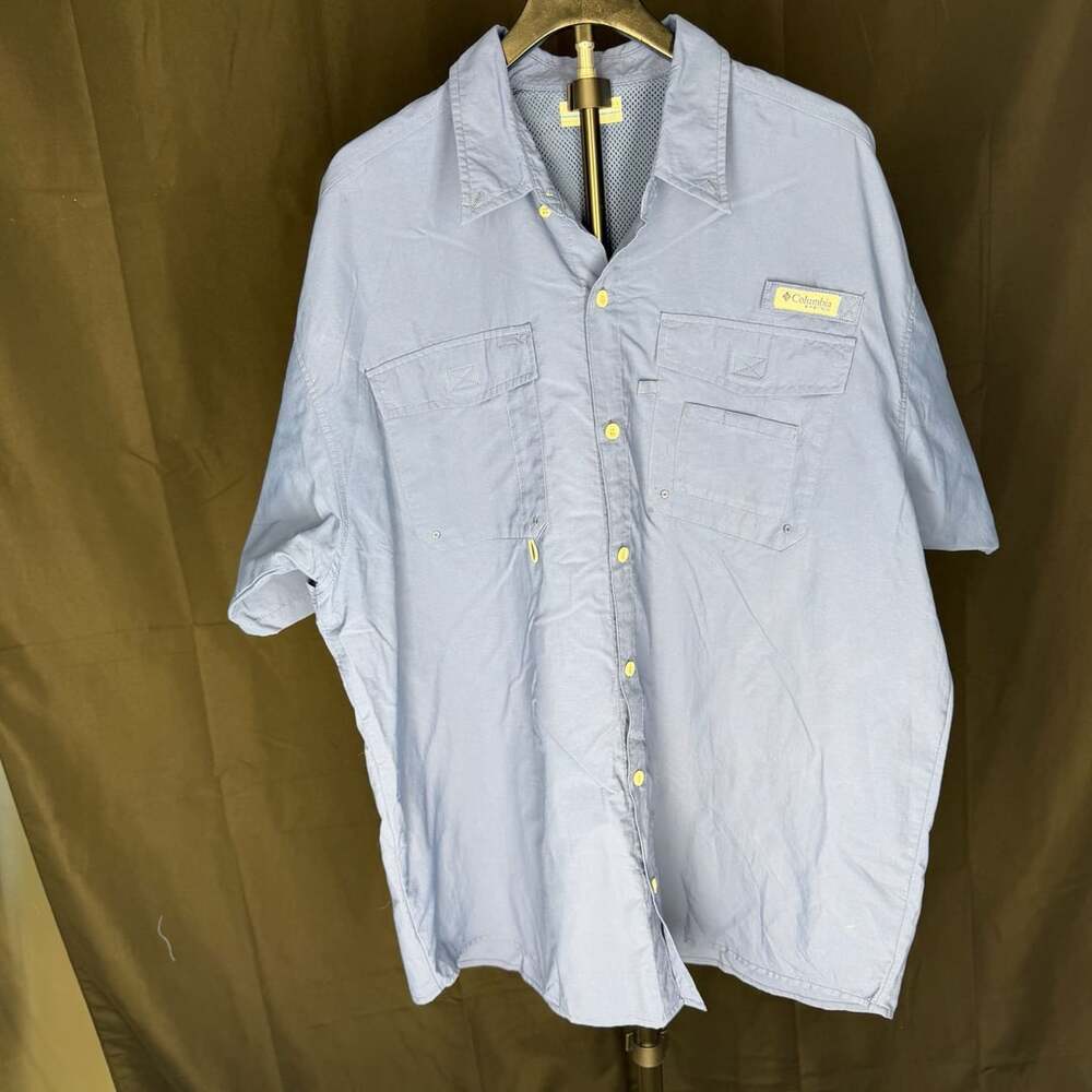 Columbia PFG Fishing Shirt Size XL Blue Short Sleeve Button-Down